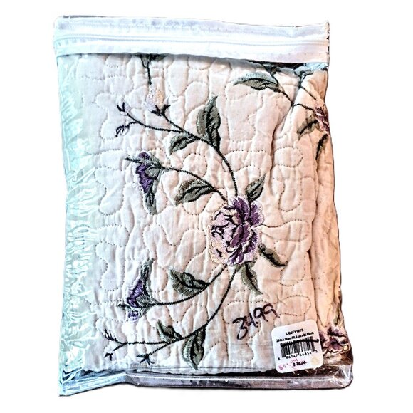 Quilted Ivory Pillow Sham (1 STD) ~ Lavender Embroidered Floral ~ 20 X 26 ~ NEW! - Picture 3 of 13